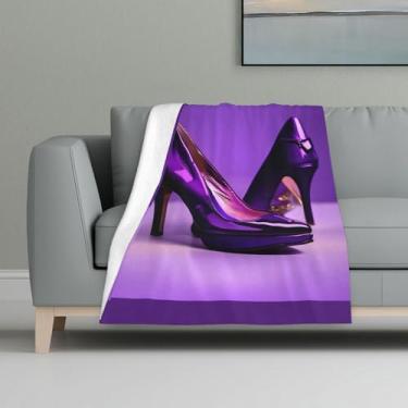 Imagem de ZTPOWQA Elegante salto alto roxo com estampa de batom, cobertor de flanela macio e aconchegante para cama, sofá, viagem, acampamento, lavável, inverno, outono
