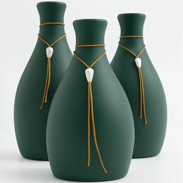Imagem de Kit Trio 3 Vasos Cerâmica Decorativo Enfeite Decoração Elegante Casa Rack Conjunto Decorado Loja Estante Sala Cozinha(VERDE C/COLAR)