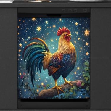 Imagem de Capa magnética para lava-louças galo animal folha estrela capas decorativas para a frente, painel de capa magnética de geladeira decalque para cozinha ímã armário eletrodoméstico 66 x 58 cm