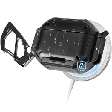 Imagem de MOLOPPO Capa para AirPods Pro 3 com trava e mosquetão, [proteção de nível militar] [IP68 à prova d'água] [suporta carregamento sem fio] capa rígida antiarranhões para AirPods Pro 3ª geração, preta