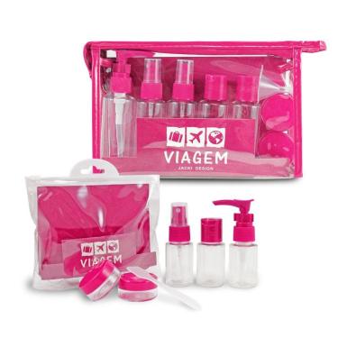 Imagem de 2 Kits De Frascos Para Viagem - 7 Peças E 10 Peças - Jacki Design Pink