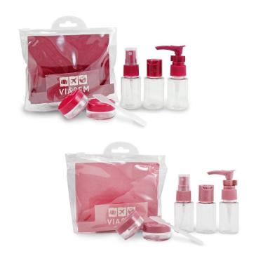 Imagem de 2 Kit De Frascos P/ Viagem De 7 Peças - Jacki Design Vinho / Rosa