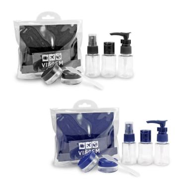 Imagem de 2 Kit De Frascos P/ Viagem De 7 Peças - Jacki Design Preto / Azul