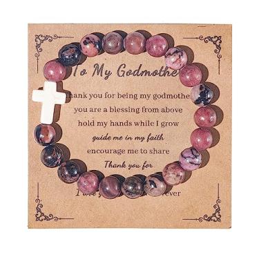 Imagem de COLORFUL BLING Pulseira de cruz de pedra natural ametista cura católica religiosa cristã presentes proteção oração pulseira para mulheres e homens, 6.7 inches, Pedra, Pedra