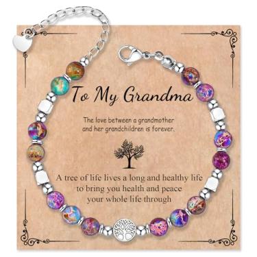 Imagem de Wisedawn Pulseira de árvore da vida da vovó, presentes exclusivos de aniversário do Dia das Mães e Natal com cartão de citação de bênção, One Size, Aço inoxidável, Sem Pedra Preciosa