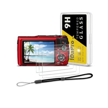 Imagem de iDaPro Protetor de tela para Olympus TG-6 TG-5 TG-4 TG6 TG5 TG4 Vermelho Preto + Cordão de mão [Pacote com 3+1] Vidro Temperado