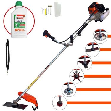 Imagem de Roçadeira Import Way IWRGM2T5X163 63cc 3HP Com Carretel + Faca 2 Pontas + Faca 3 Pontas + Faca 6 Pontas + Faca 80 Dentes Vídea + Escova + Óleo Stihl