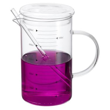 Imagem de PATIKIL Copo medidor de vidro de 1000 ml, copo de vidro borossilicato graduado copos de medida líquida com tampa de vidro bico em forma de V para cozinha bebendo restaurante, balança impressa em preto