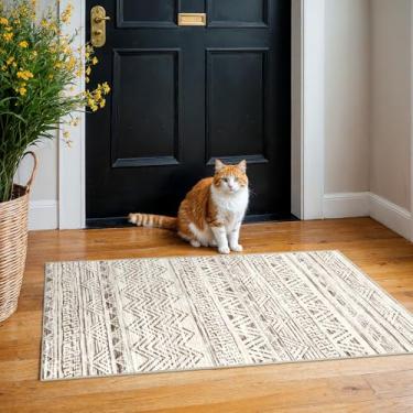 Imagem de Tapete de corredor de entrada lavável 2x4: tapete marroquino para área pequena tapete de porta macio antiderrapante para corredor, pilha baixa, tapete fino resistente a manchas para cozinha, quarto