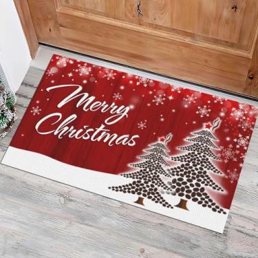Imagem de soheioue Tapete de porta Merry Christmas, 43 x 73 cm, capacho de árvore de Natal, entrada externa/interna, antiderrapante, decoração de casa de inverno