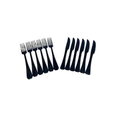 Imagem de Faqueiro Black em Aço Inox, 24 Peças, Preto, Inclui Garfos, Facas de Churrasco, Colheres de Mesa e Chá