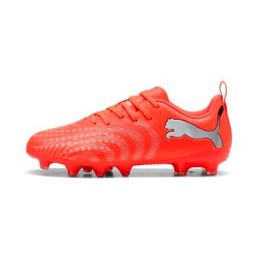 Imagem de Puma Tênis unissex infantil Future 9 Play Firme/Artificial Ground Soccer Cleats (criança pequena), Vermelho brilhante/branco/preto/prata, 17