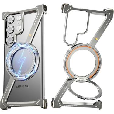Imagem de NIFBANG Capa em forma de Z para Samsung Galaxy S24 Ultra com Magsafe, capas protetoras de metal sem moldura, anel magnético com suporte giratório de 360°, fina à prova de choque para Galaxy S 24 Ultra