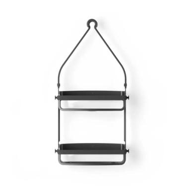 Imagem de Suporte Porta Shampoo Duplo para Banheiro, Plástico Preto, 31x9x65cm, Instalação com Ventosas, Braços Flexíveis, Sistema de Drenagem Integrado