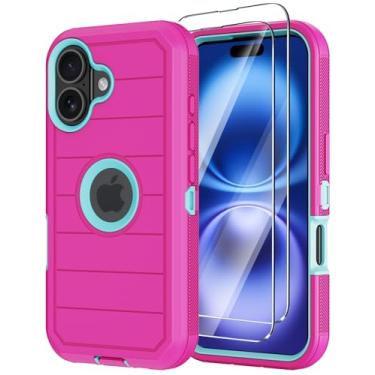 Imagem de Capa para iPhone 16 Plus com protetor de tela, capas resistentes de 3 camadas de proteção contra quedas de grau militar, capa de celular resistente à prova de choque e poeira para Apple 16 Plus de 6,7