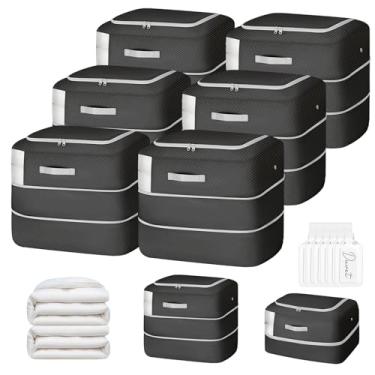 Imagem de Easortm Bolsa de armazenamento para edredom – Sacos de armazenamento de grande capacidade de 110 L, 2 camadas, organizador de autocompressão, com economia de espaço, sacos de compressão laváveis para