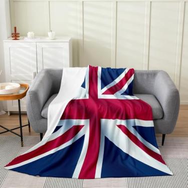 Imagem de Erosebridal Cobertor Union Jack Queen 90 x 90, cobertor retrô com bandeira do Reino Unido para crianças, meninos e meninas, cobertor vintage de lã de microfibra Londres para sofá, cobertor felpudo