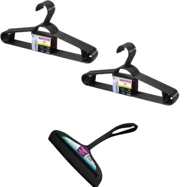 Imagem de Kit 1 Rodo de pia Preto e 2 Cabide Plástico para Roupas 6 Unidades