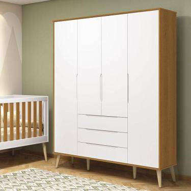 Imagem de Guarda Roupa Infantil Retrô Elfe Branco Acetinado Savana Natural - Reller
