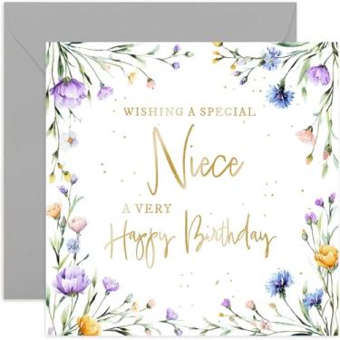 Imagem de Cartão de aniversário de sobrinha - Cartão de feliz aniversário para ela - Lindo design de flores silvestres - Cartão quadrado, em branco dentro com envelope