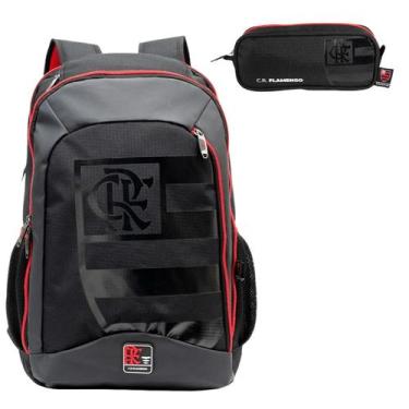 Imagem de Kit Mochila Futebol Time Flamengo Escolar Preta com Estojo - Xeryus