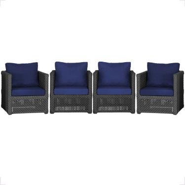 Imagem de 4 Poltronas Madri Alumínio Corda Náutica Estofado 10 Trama Preto