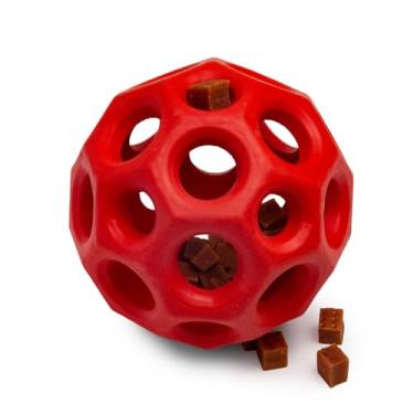 Imagem de Bola de Borracha Natural Vermelha com Furos para Petiscos, Brinquedo Interativo para Cães, 9 cm