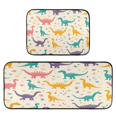 Imagem de Wassud Tapetes de cozinha de dinossauro de desenho animado para decoração de casa tapetes de cozinha acolchoados antifadiga tapetes de cozinha antiderrapantes laváveis essenciais de cozinha conjunto