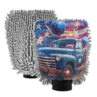 Imagem de ODAWA Luva de lavagem de carro de chenille com balões azuis de caminhão de julho, pacote com 2, luvas de lavagem de carro para canhão de espuma 20,5 cm x 30 cm