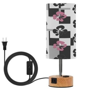 Imagem de Wassud Candeeiro de mesa de cabeceira com design de flores quadriculado com 3 temperaturas de cor, luminária de mesa moderna com forro para sombra luminária noturna para sala de estar, quarto
