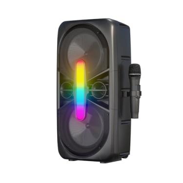 Imagem de Caixa de Som Bluetooth Portátil Amplificada, RGB com Rodas, Preto, Bivolt 127/220V, 8 Polegadas Woofer, 1.5 Polegadas Alto-Falante, Bluetooth 5.3, USB, Cartão TF, AUX, MIC