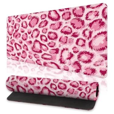 Imagem de Mouse pads para jogos, design de bordas costuradas de leopardo rosa, decoração de escritório, GG, tapete de mouse grande para laptop, computadores, escrivaninha, para escritório e casa, 31,5 X 11,8