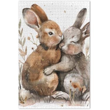 Imagem de Quebra-cabeça coelho fofo coelho 1000 peças flor adulto pintura animal família quebra-cabeças elefante branco, 75 x 40 centímetros