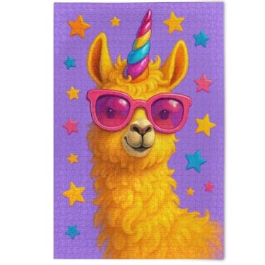 Imagem de Quebra-cabeças engraçados de unicórnio roxo de lhama 500 peças para adultos, jogo de quebra-cabeça engraçado, presentes tecnológicos, arte, quebra-cabeças rígidos, paisagem animal, 500 peças, 52 x