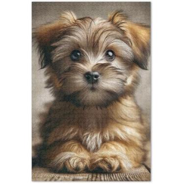 Imagem de Yorkshire Terrier Quebra-cabeça de cachorro fofo 500 peças para adultos elefante branco presentes exclusivos pintura de decoração de arte, 50 x 37 centímetros