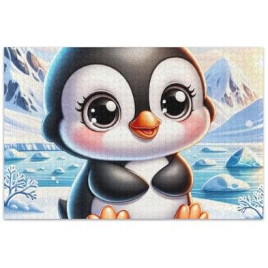 Imagem de Quebra-cabeça fofo de pinguim de desenho animado 1000 peças para adultos arte brinquedo pintura quebra-cabeça cena outono elefantes brancos presentes
