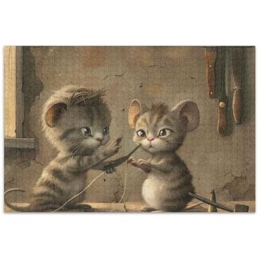 Imagem de Quebra-cabeça engraçado de 1000 peças para adultos com corte de cabelo de rato de gato, arte, paisagem, quebra-cabeças engraçados, presentes