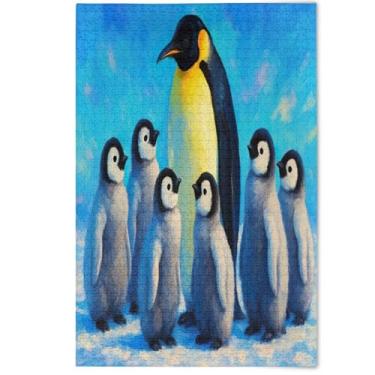 Imagem de Quebra-cabeça para adultos 1000 peças decoração de arte animal bonito desenho animado pinguim azul divertido família família presentes elefante branco, 1000 peças, 75 x 50 cm