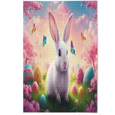 Imagem de Quebra-cabeça adulto 500 peças arte de paisagem floral coelhinho da páscoa coelho primavera natureza fofa quebra-cabeças divertidos presentes para jogo de elefante branco, 500 peças, 52 cm x 37,8 cm