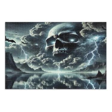 Imagem de Quebra-cabeças de caveira de trovão preto 500 peças para adultos, jogos de quebra-cabeça, jogos educativos