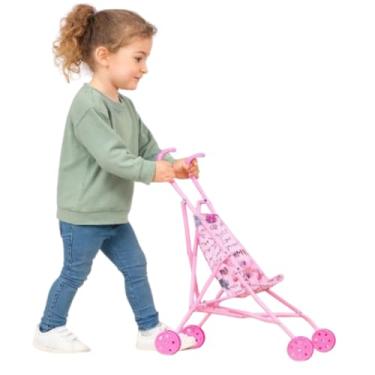 Imagem de Genérico Carrinho de Boneca Rosa para Crianças, Brinquedo Infantil com Rodas, Carrinho de Passeio para Bonecas, Acessório para Brincadeiras de Faz de Conta