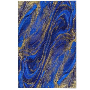 Imagem de Quebra-cabeça com textura de mármore azul redemoinho dourado para adultos, 500 peças, presentes para amantes de família, decoração de arte animal, 500 peças, 52 x 37,8 cm