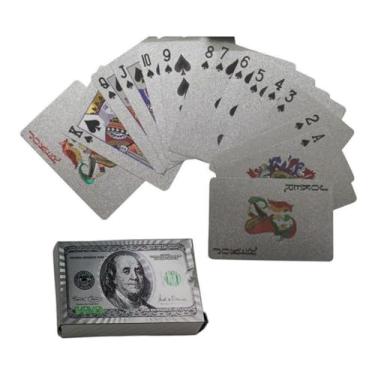 Imagem de Baralho Dourado 24k Poker 52 Cartas com 2 Coringas Resistente a Riscos Lâminas Plásticas (PRATA)