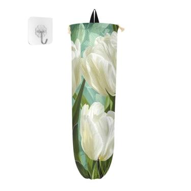 Imagem de Tulipas em verde com porta-sacos plásticos de folhas, suporte de bolsa de parede, suporte de saco de plástico para armário, 1 pacote