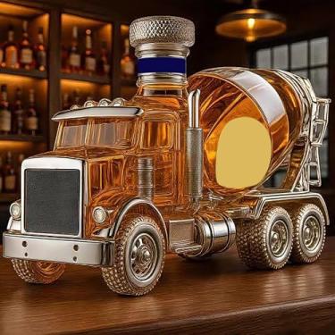 Imagem de Decantador de uísque em forma de carro 320 ml novidade garrafa de vidro misturador de cimento estátua de arte de caminhão - Garrafa de vinho vazia à prova de vazamento/dispensador de bebidas