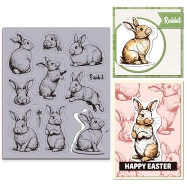 Imagem de GLOBLELAND Carimbos de borracha vintage com aderência de coelho, 22 x 18 cm, animais da Páscoa, EVA, conjunto de carimbos realistas de borracha para fazer cartões, álbum de fotos, decoração de álbuns