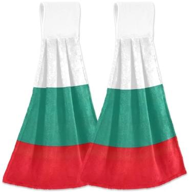 Imagem de TSENQUE Toalhas de mão de outono com bandeira da Bulgária com laço para pendurar conjunto de 2 toalhas de gravata de banheiro, toalha fofa com estampa de animal absorvente, decoração de cozinha, 46 x