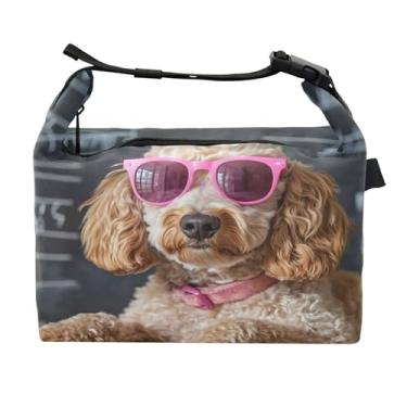 Imagem de TSENQUE Livros engraçados de copos Poodle Lancheira Personalizada para Mulheres Meninas Alça de Ombro Ajustável Lancheira para Trabalho Bonita Isolada