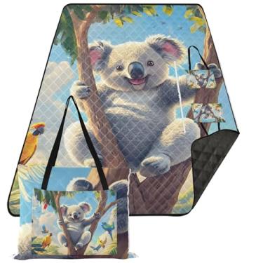 Imagem de TSENQUE Lindo cobertor de praia à prova de areia tropical papagaios coalas impermeável, tapete de brincar ao ar livre para grama, cobertores de piquenique dobrável, grande, 299 cm x 203 cm