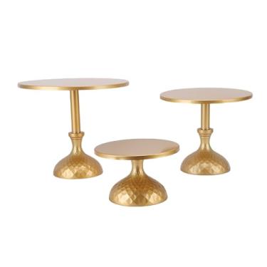 Imagem de Luocute Suporte para Bolo de 3 Peças, Conjunto de Exibição de Sobremesa de Ferro Com Pés Redondos Com Estrutura Robusta e Acabamento Dourado, para Festas, Casamentos, Aniversários e